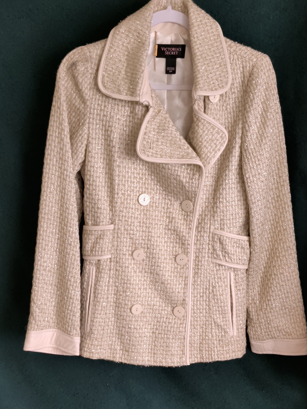Victoria's Secret Ivory Tweed Double-Breasted Peacoat